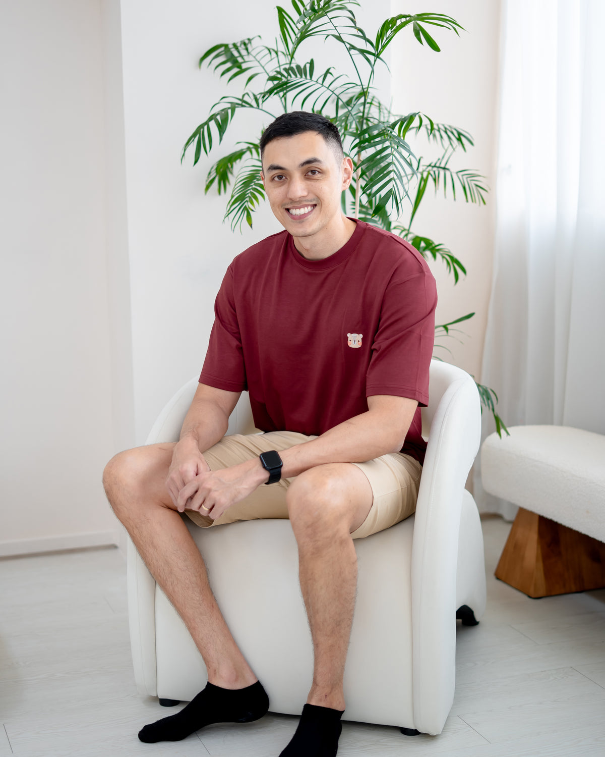 Men's Maroon TENCEL™ Oversize Tee with LeBear signature chest embroidery