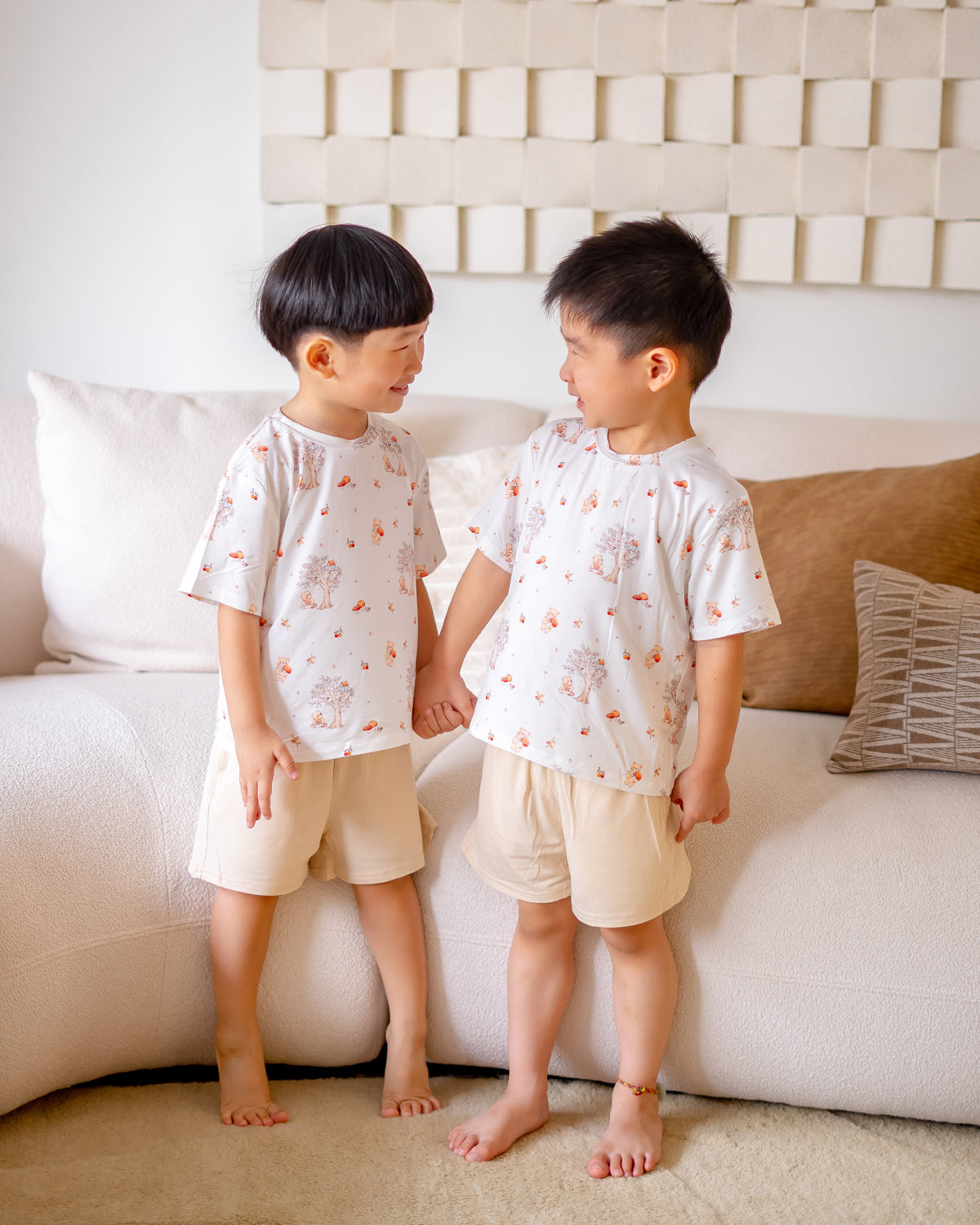 LeBear Mushroom Bear bamboo kids lounge set, OEKO-TEX® certified bamboo fabric, short sleeve top with shorts