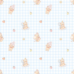 LeBear Sweet Scoops Ice Cream Bear blue gingham bamboo pyjamas print with hand drawn bears and dessert icons