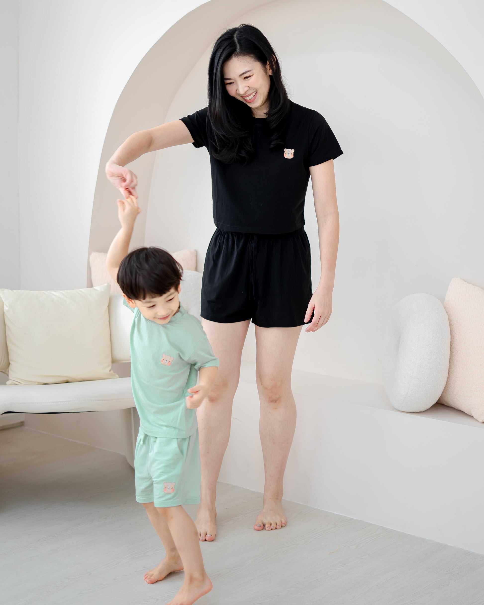 LeBear TENCEL™ Crop Lounge Set black matching family outfit mother and child soft breathable loungewear Singapore