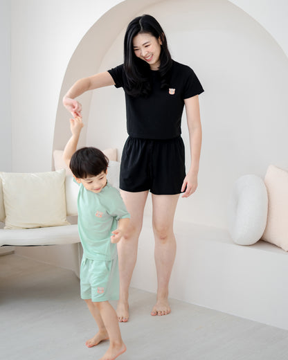 LeBear TENCEL™ Crop Lounge Set black matching family outfit mother and child soft breathable loungewear Singapore
