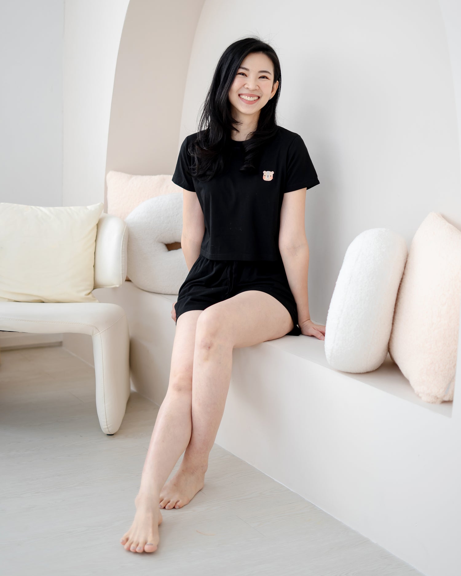 LeBear TENCEL™ Crop Lounge Set black sitting lifestyle soft breathable comfortable women home lounge wear Singapore
