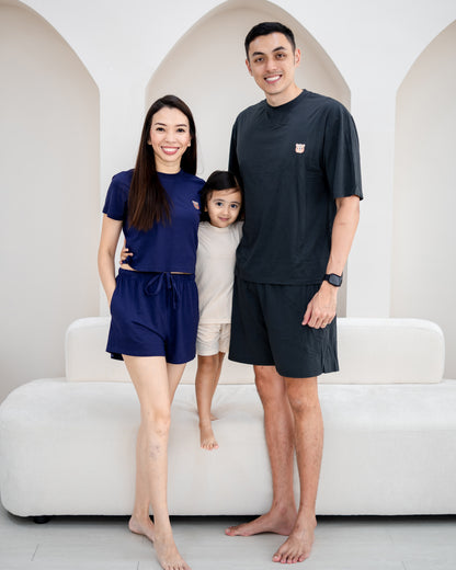 LeBear TENCEL™ family lounge set navy black matching outfits for parents and kids soft breathable family wear Singapore
