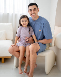 LeBear TENCEL™ father daughter matching lounge set blue soft breathable family outfit comfortable home wear Singapore