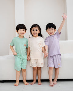 LeBear TENCEL™ kids lounge set matching mint cream lilac siblings soft breathable family matching sleepwear Singapore