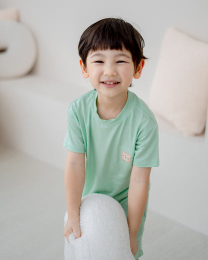 LeBear TENCEL™ kids lounge set mint close up soft breathable fabric comfortable kids loungewear Singapore