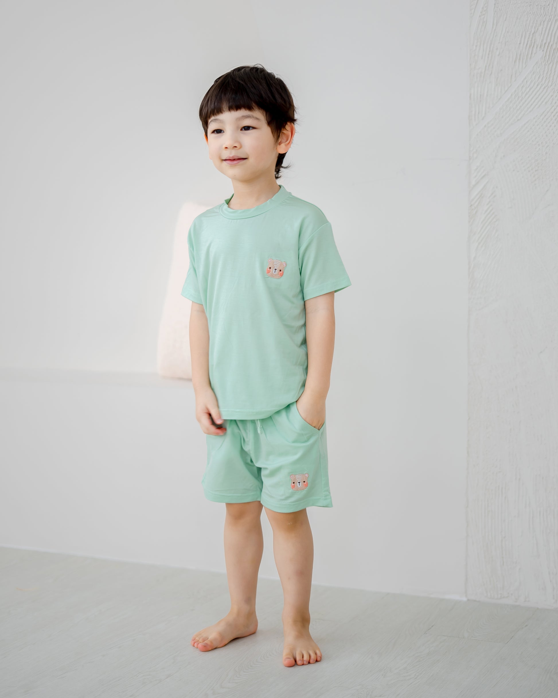 LeBear TENCEL™ kids lounge set mint full set boy soft breathable kids pyjamas Singapore comfortable sleepwear