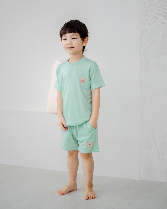 LeBear TENCEL™ kids lounge set mint full set boy soft breathable kids pyjamas Singapore comfortable sleepwear