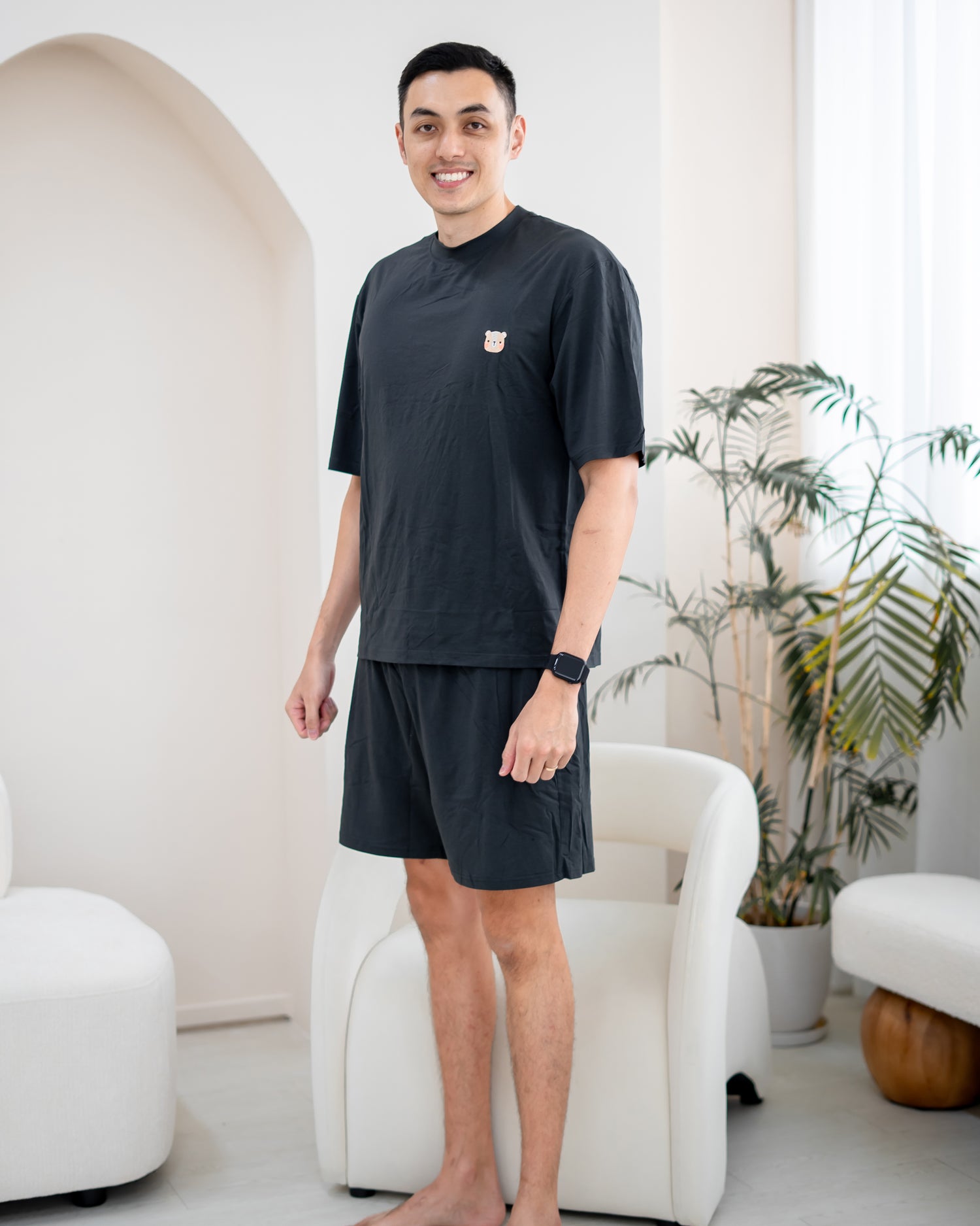 LeBear TENCEL™ men lounge set black full body relaxed fit soft breathable mens co ord lounge wear