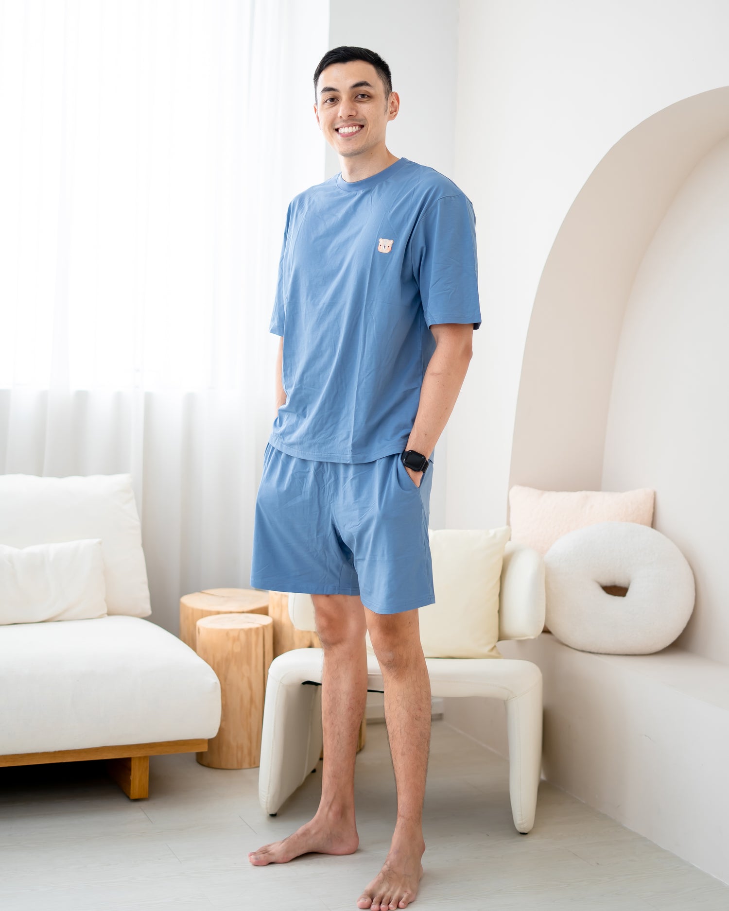 LeBear TENCEL™ men lounge set blue full body relaxed fit breathable co ord set for men Singapore