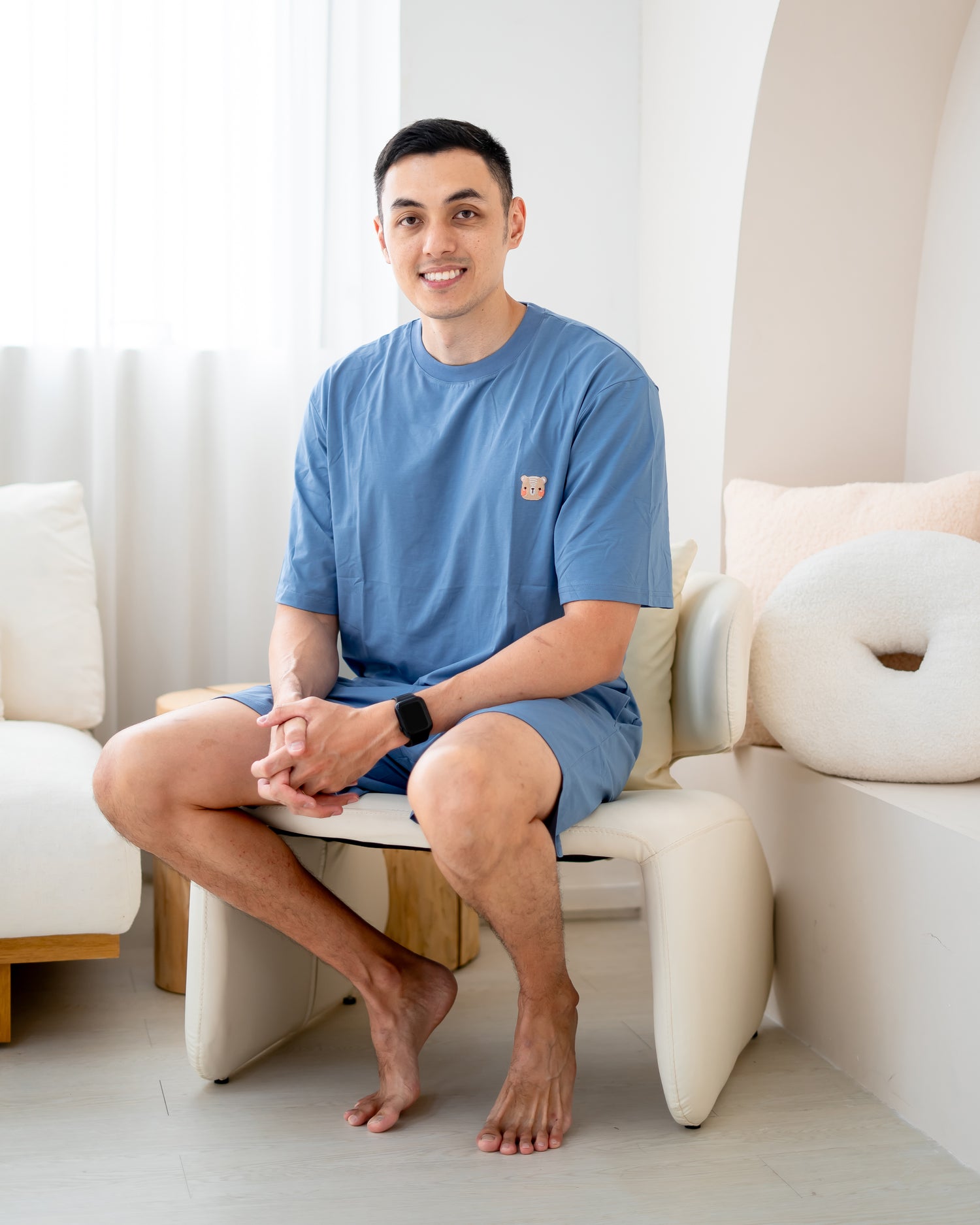 LeBear TENCEL™ men lounge set blue relaxed fit breathable soft fabric comfortable home wear for men