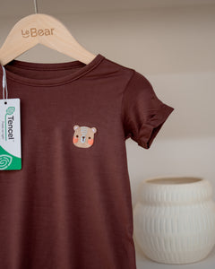 Chocolate Brown LeBear TENCEL™ Onesie with signature bear embroidery