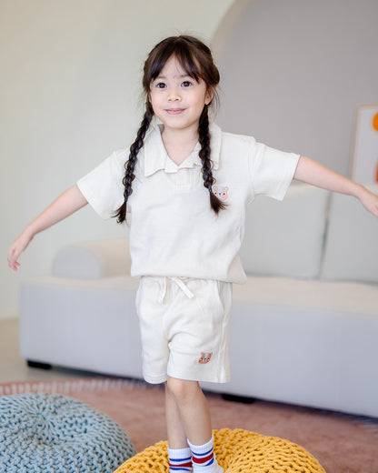 LeBear kids outfit with waffle texture and embroidered bear design, unisex style