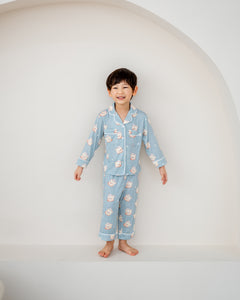 Aqua blue Little Dreamer kids bamboo pyjamas with long sleeve top and pants