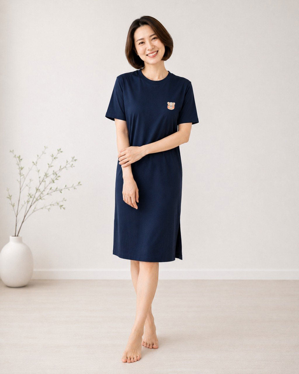 LEBEAR EASY SLIT TENCEL™ DRESS IN NAVY