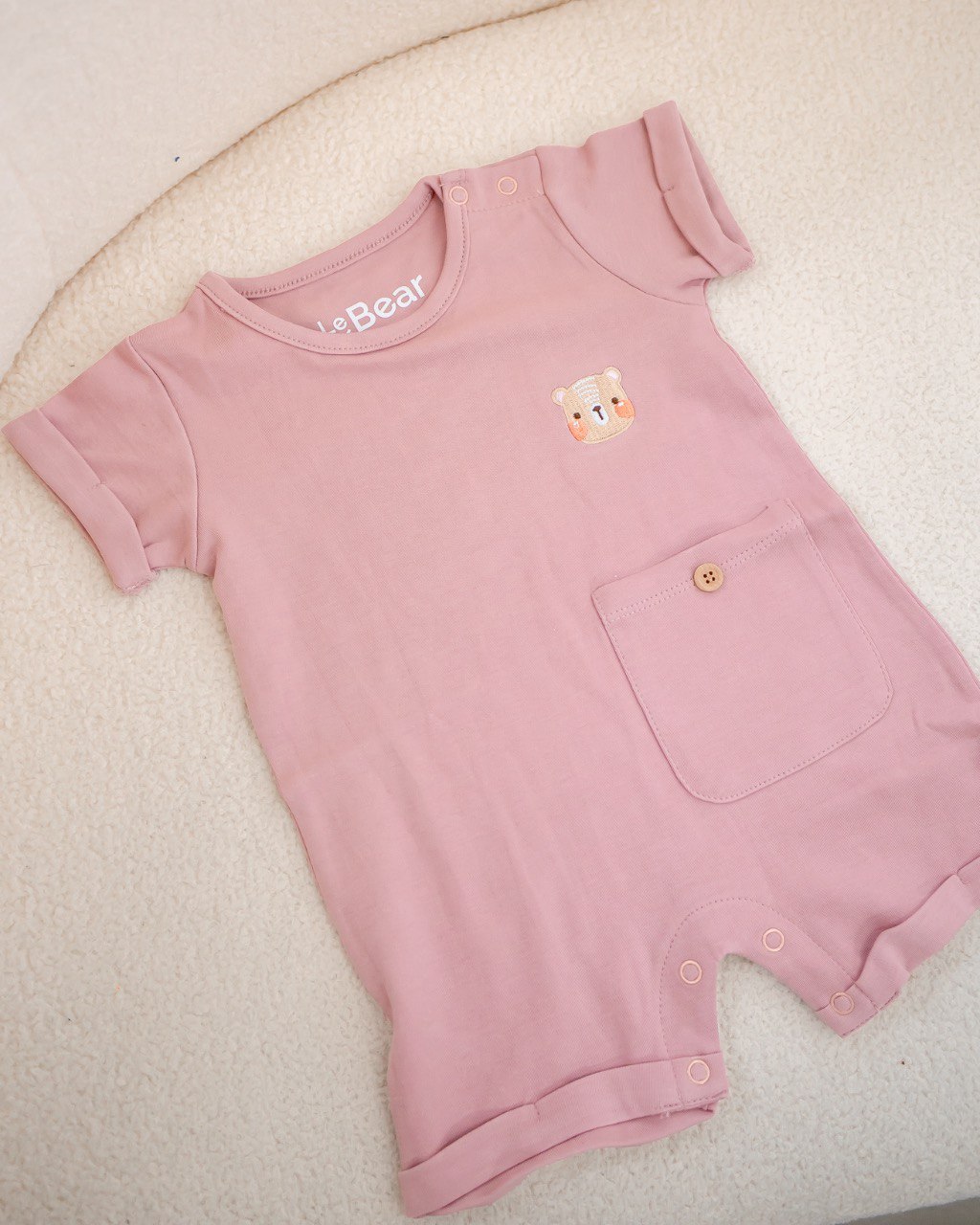LEBEAR SIGNATURE EMBROIDERY ONESIE IN TEA ROSE