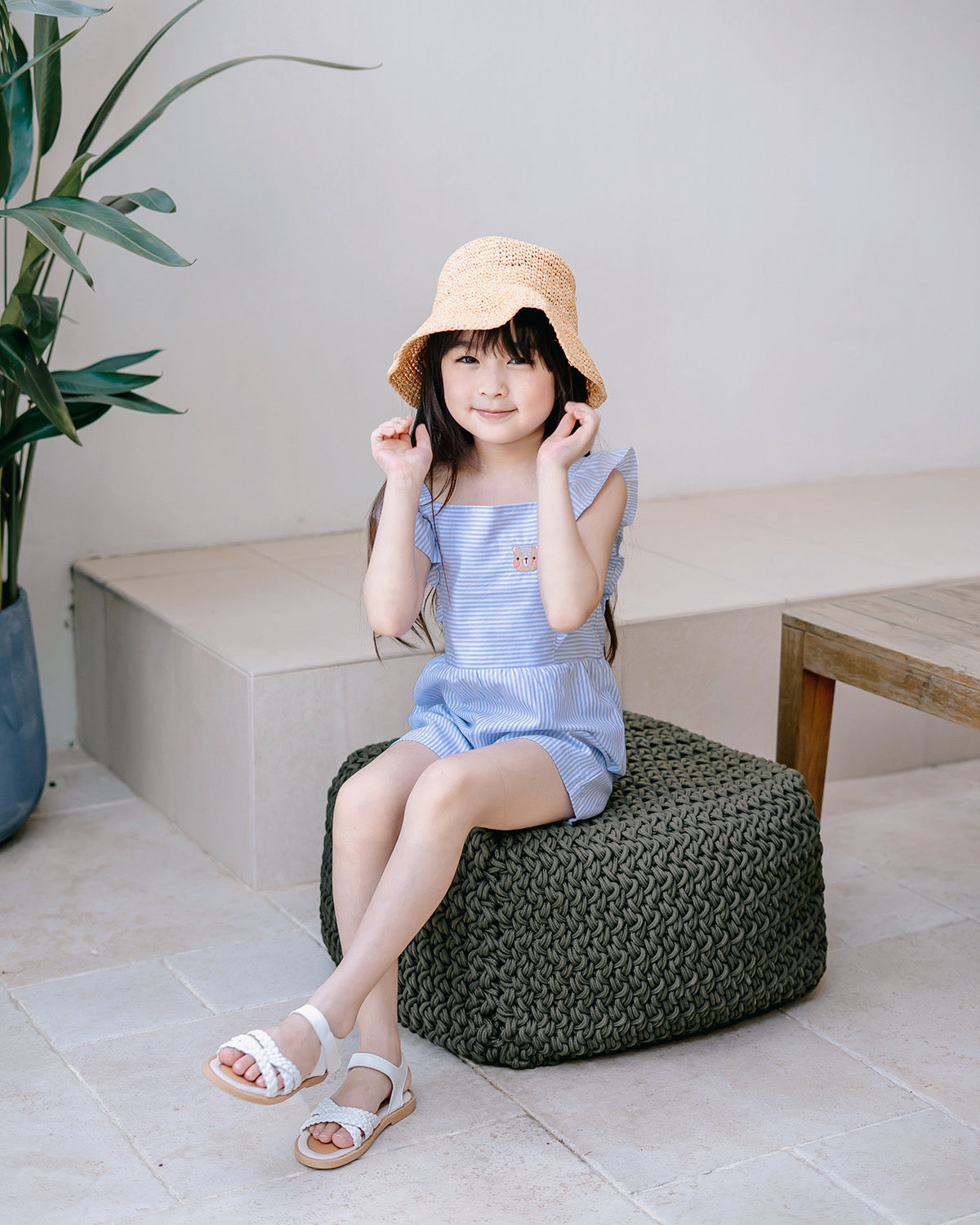 Kids striped playsuit in Sky Blue crafted from 100% premium cotton.