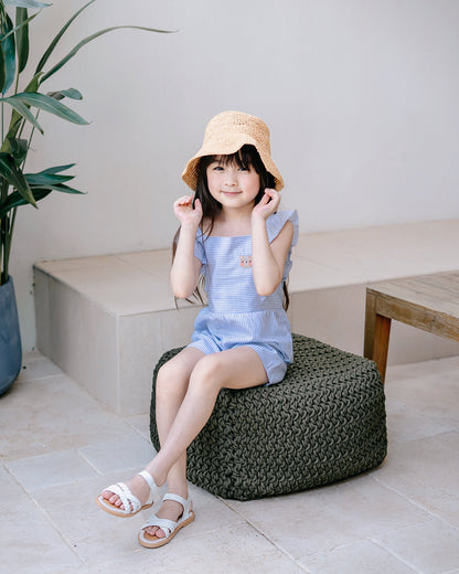 Kids striped playsuit in Sky Blue crafted from 100% premium cotton.