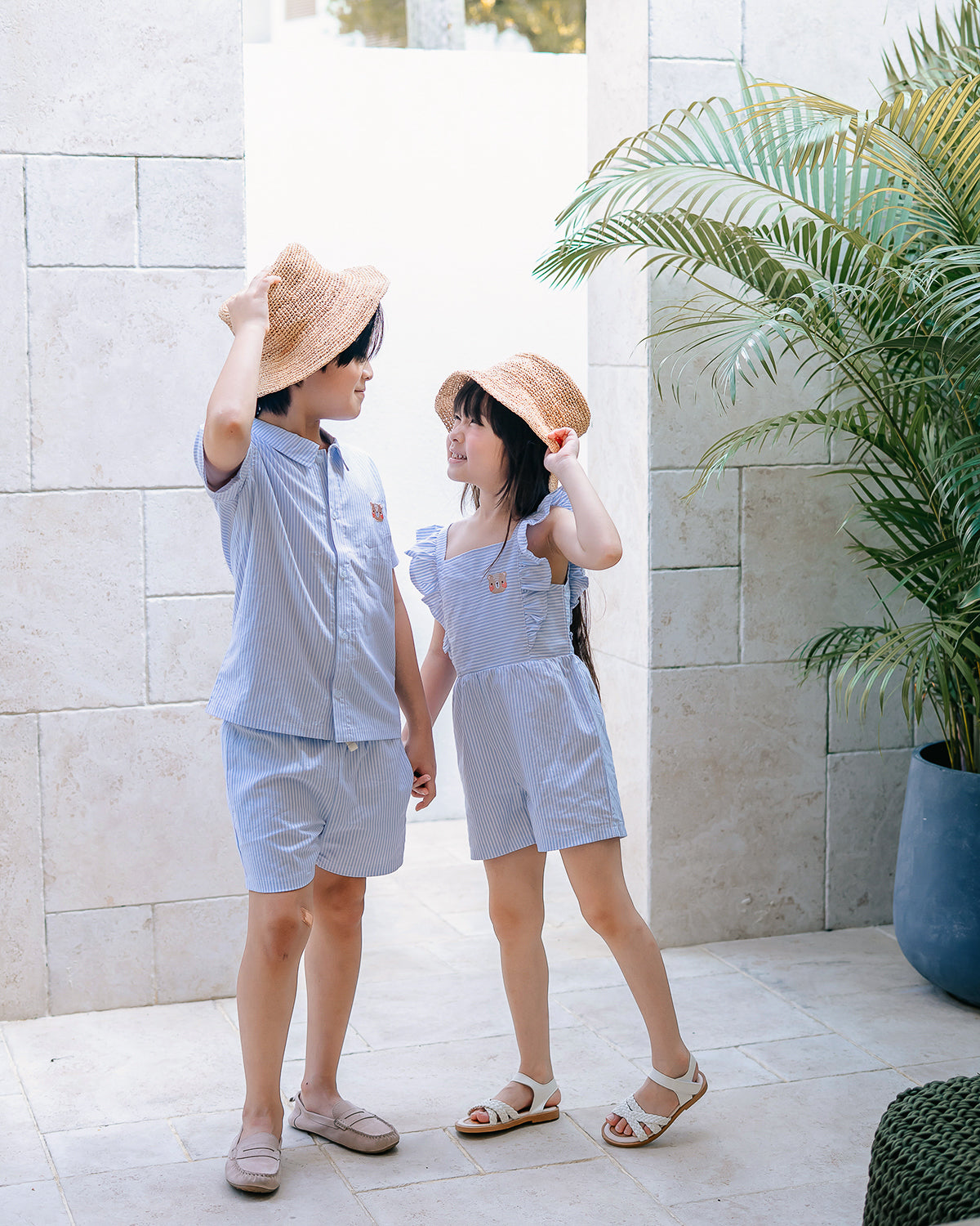 Lightweight cotton resort wear for kids in Sky Blue designed for holidays and warm-weather adventures.