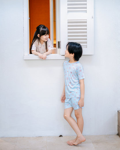 Kids matching lounge wear in soft Lenzing TENCEL fabric from LeBear Wander & Wonder collection.