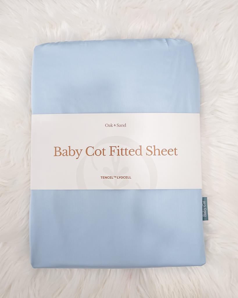 Oak and Sand Baby Cot Sheet in Gentle Sky Blue