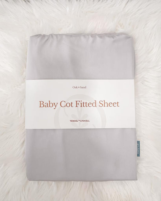 Oak and Sand Baby Cot Sheet in Pottery Grey